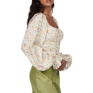 Charlie Holiday Bobby Women's Printed Smocked Crop Top With Blouson Sleeves